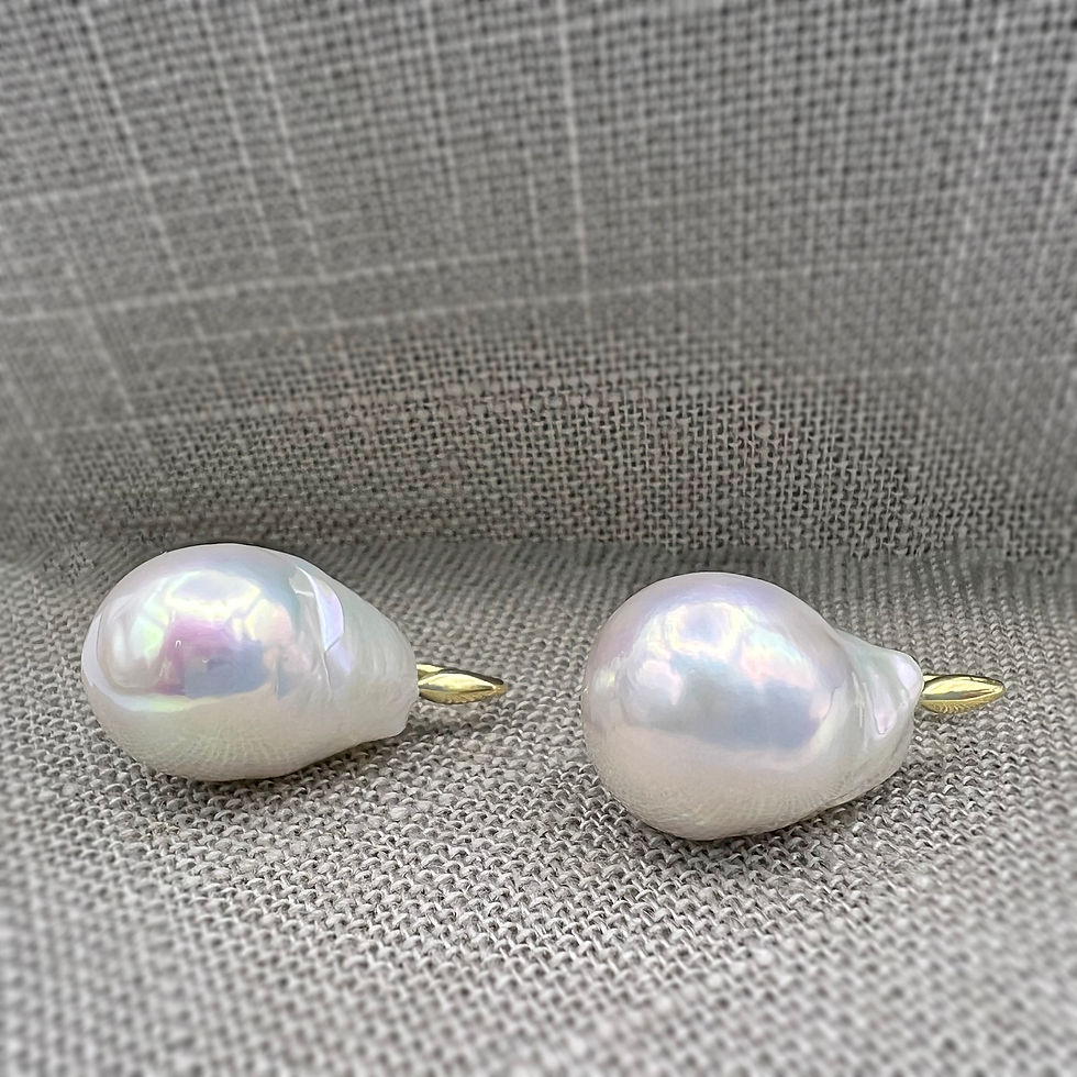 Thumbnail: Baroque Pear Shaped Pearl Drop Earrings in 18kyg