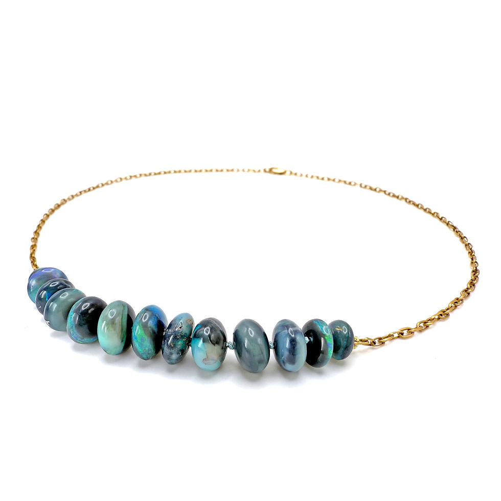Thumbnail: Blue Australian Opal Bib Necklace in 18k yellow gold