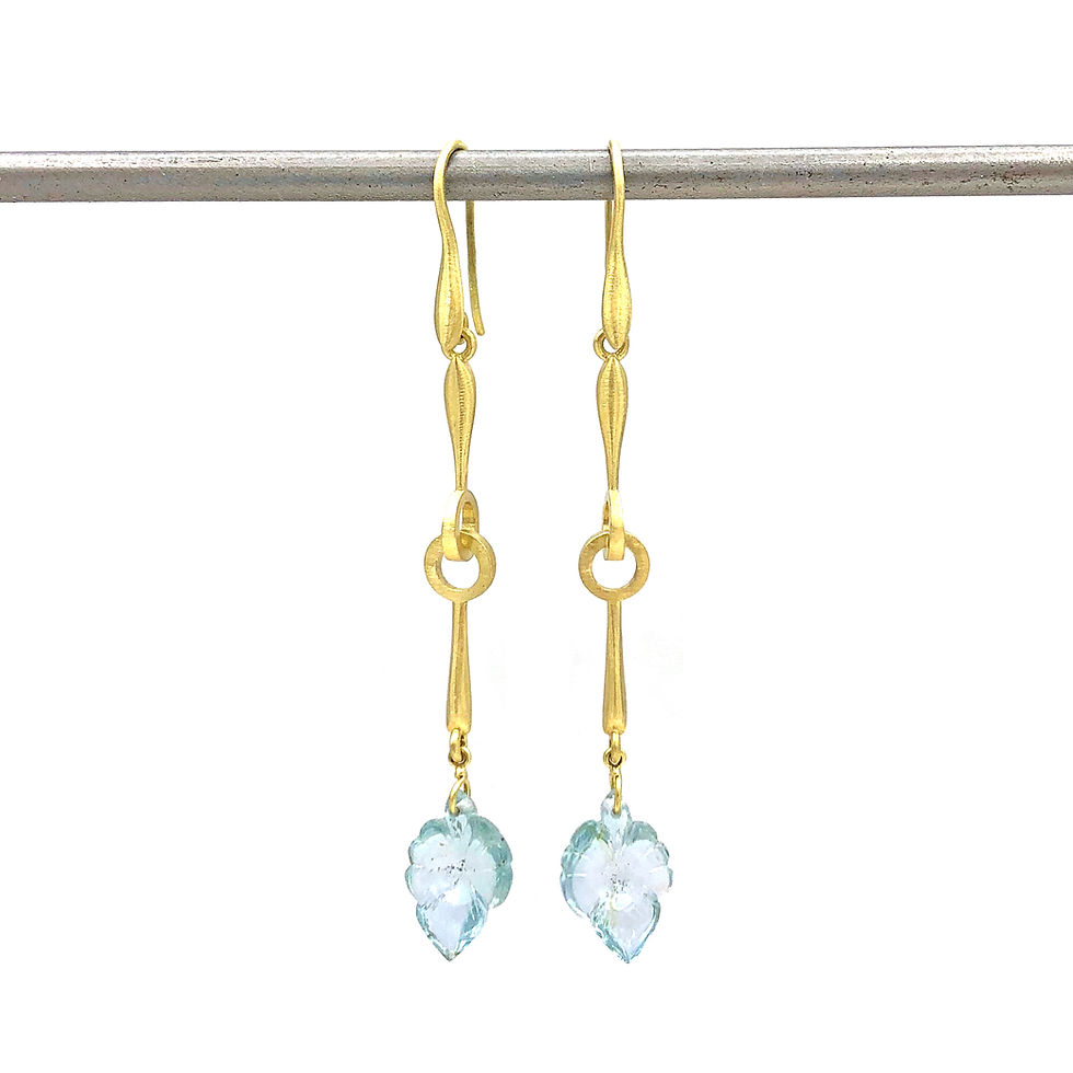 Aquamarine Carved Gemstone Leaf Shoulder Duster Earrings | 18k Recycled Yellow Gold