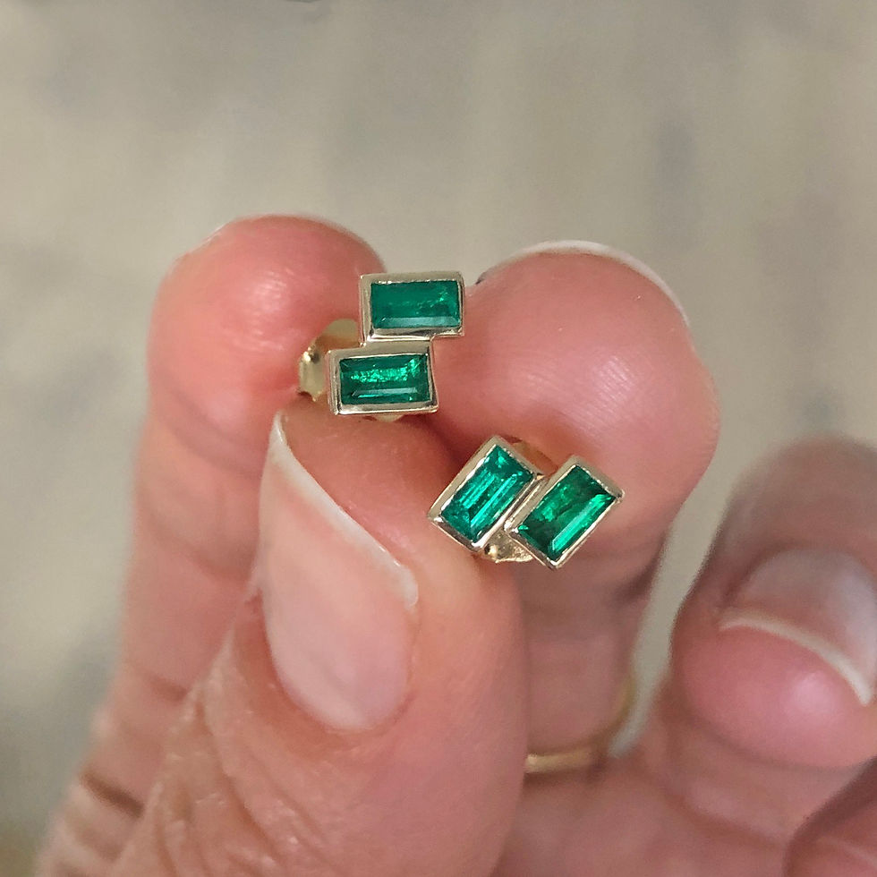Emerald Baguette Stud Earrings in 18kyg