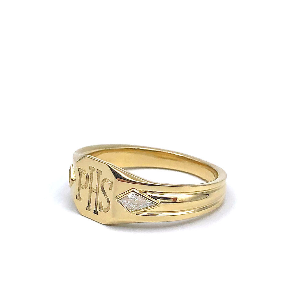 Thumbnail: Custom 14k Signet Ring with Kite-Shaped Diamonds