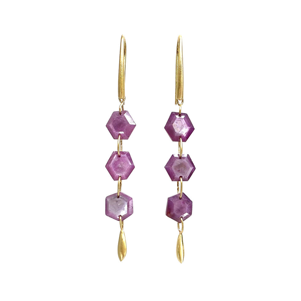 Hexagonal Ruby Cascade Earrings in 18k Yellow Gold