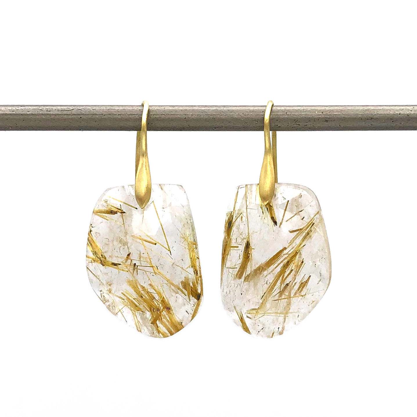 Gold Rutilated Quartz Asymmetrical Earrings in 18k Recycled Yellow Gold