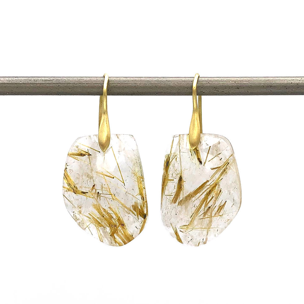 Gold Rutilated Quartz Asymmetrical Earrings in 18k Recycled Yellow Gold