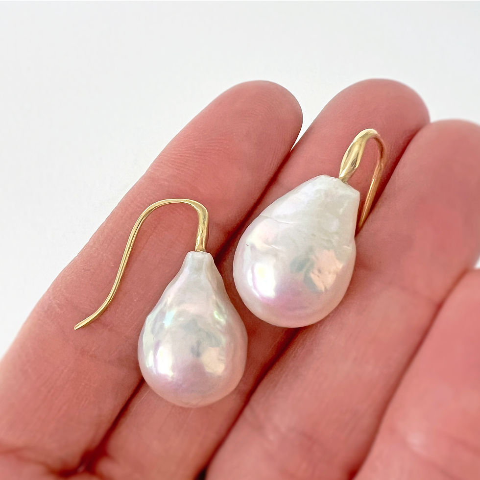 Thumbnail: Baroque Pear Shaped Pearl Drop Earrings in 18kyg