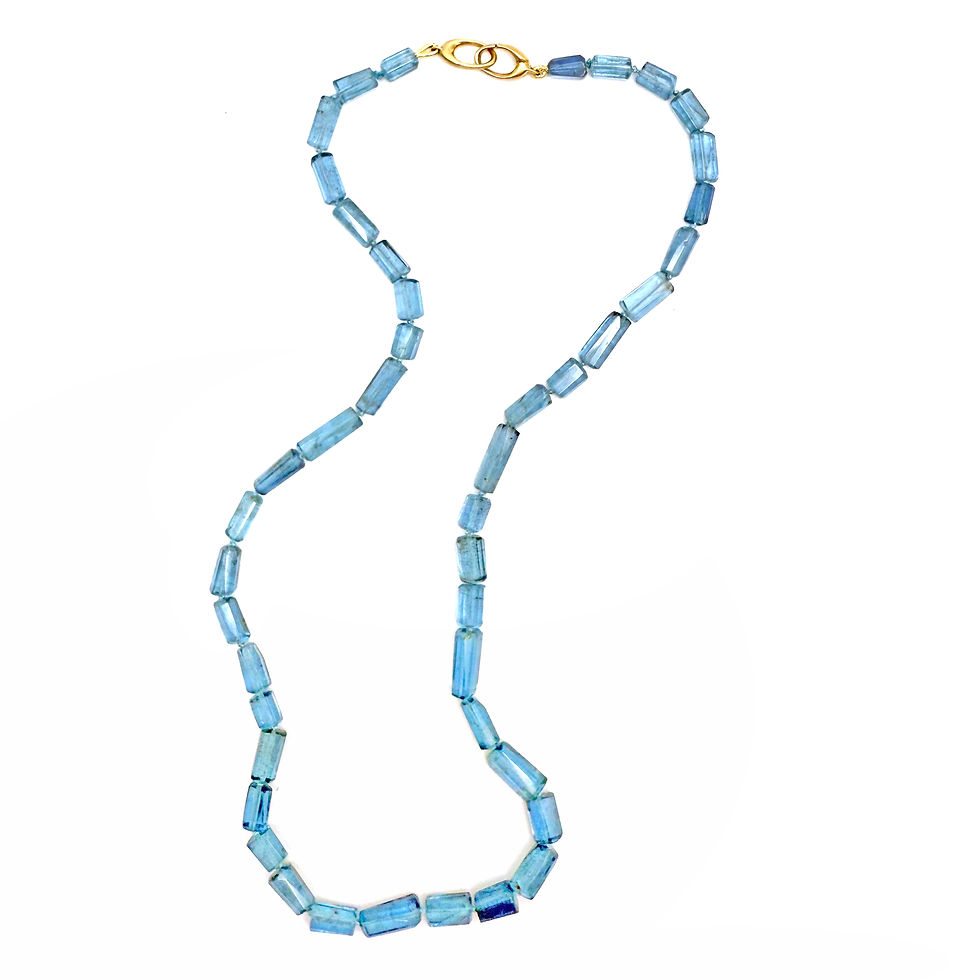 Thumbnail: Skinny Santa Maria Aquamarine Elongated Gem Candy Necklace with 14k Clasp