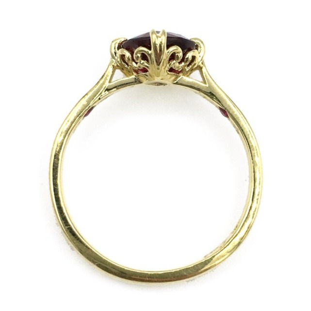 Bespoke Cushion Cut Ruby Ring Set on Axis with Scroll Pattern Basket and Personalized Engraving in 18k Recycled Yellow Gold