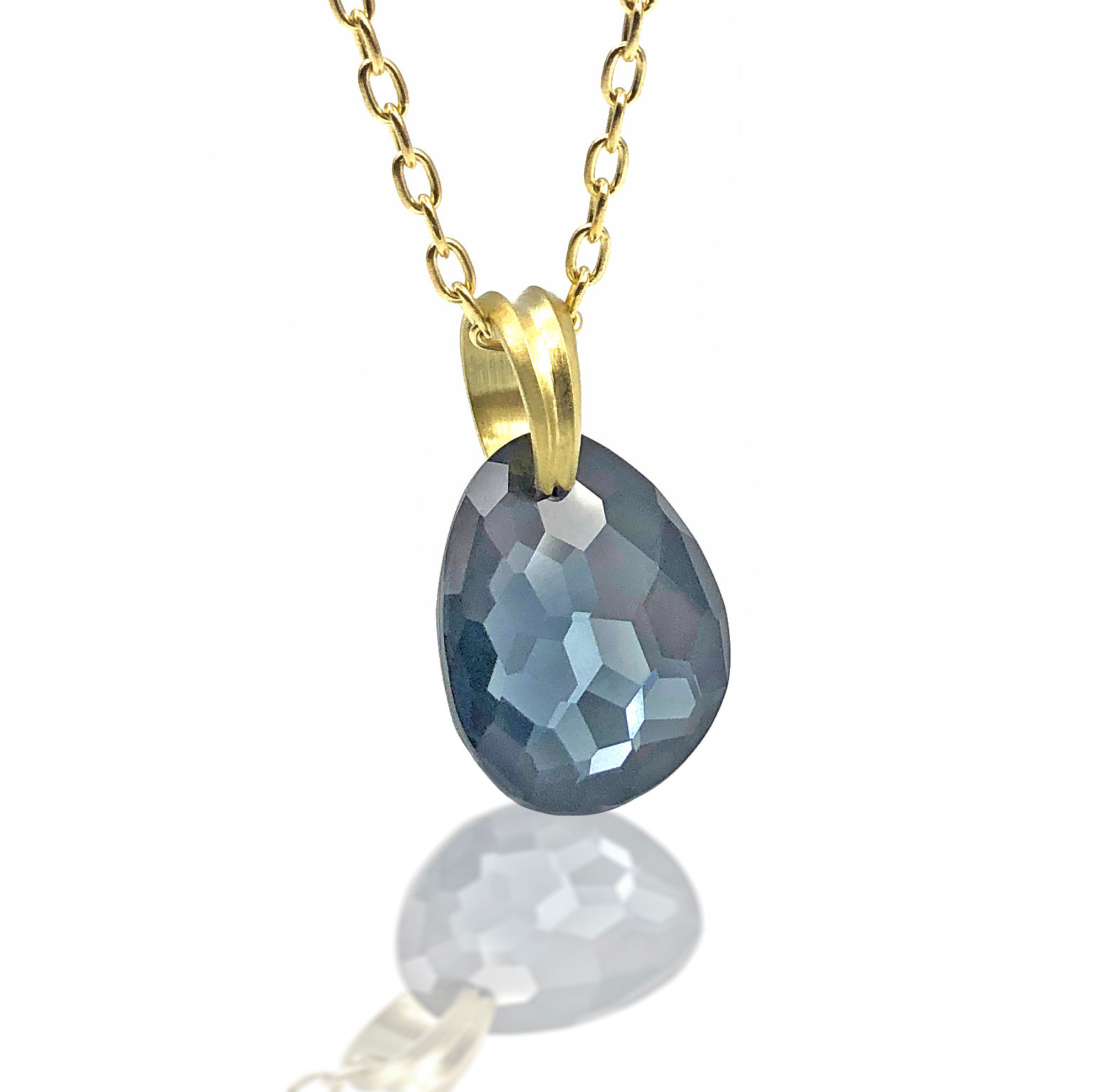 Quartz and Hematite Doublet Sparkler Pendant in 18kyg