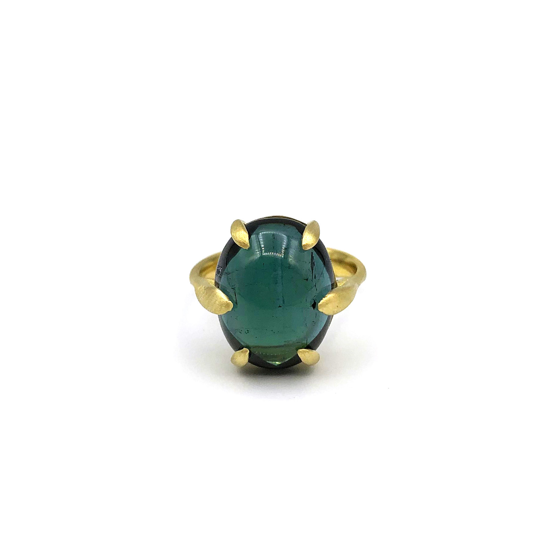 Amazon Collection Oval Green Tourmaline Cabochon Ring in 18k Recycled Yellow Gold
