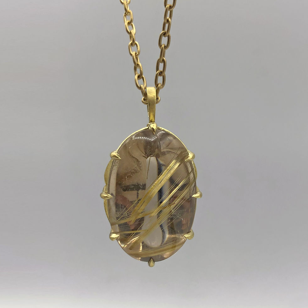 Thumbnail: Oval Cabochon Champagne Rutilated Quartz Pendant | 18k Recycled Yellow Gold