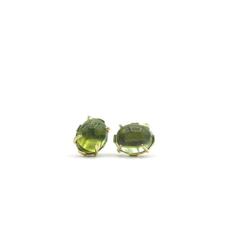 Custom Oval Green Tourmaline Cabochon Earrings in 18k Recycled Yellow Gold.