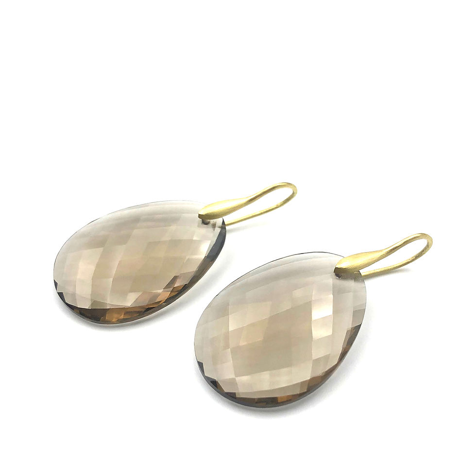 Thumbnail: Smoky Quartz Checkerboard Earrings in 18k Recycled Yellow Gold