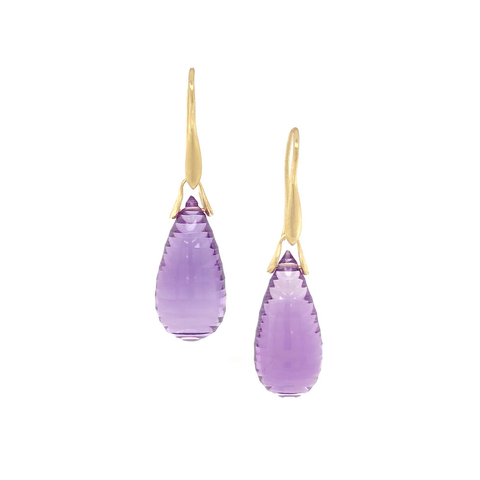 Tear Drop Carved Amethyst Trapeze Earrings | 18k Recycled Yellow Gold