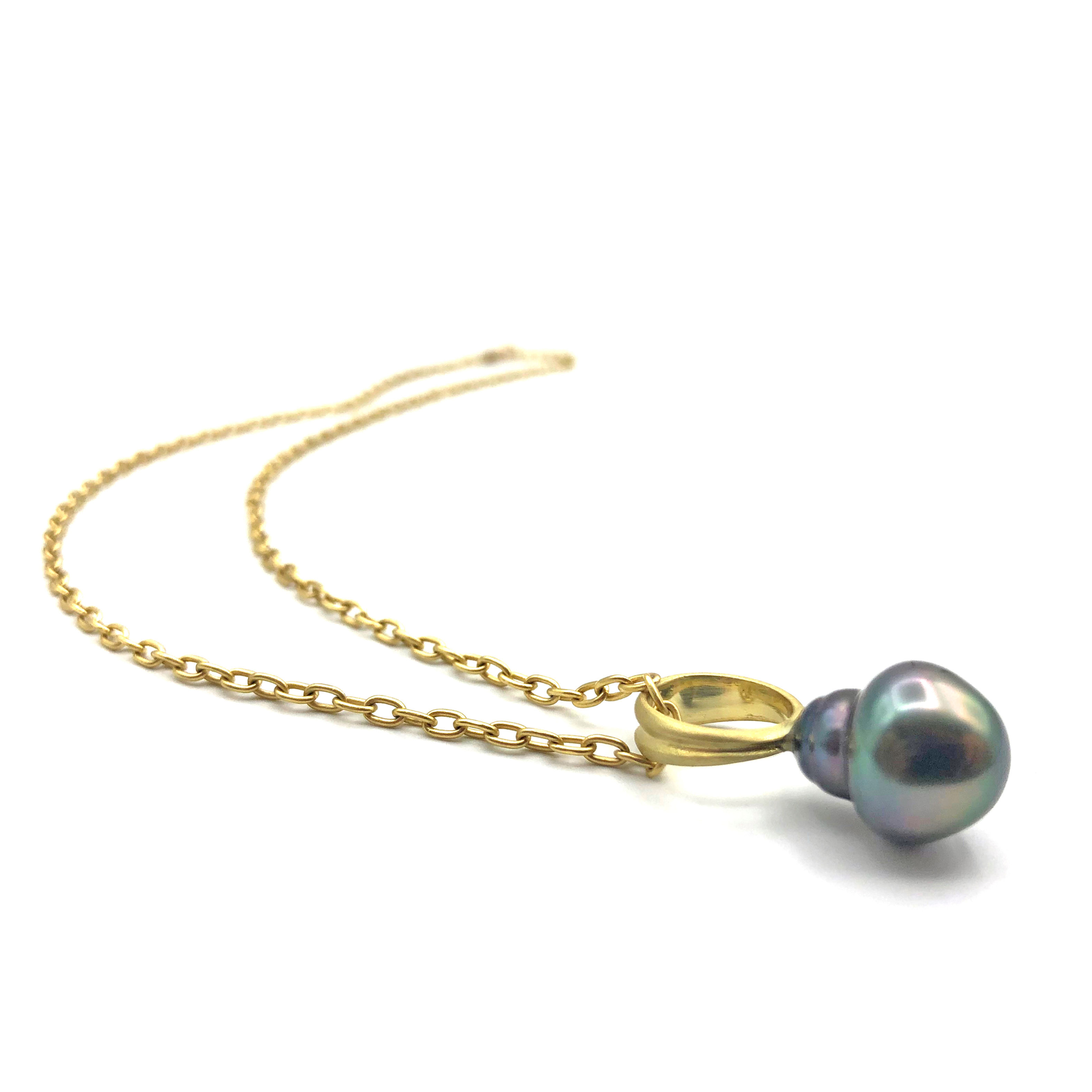 Black Mushroom Tahitian Pearl Ring Pendant | 18k Recycled Yellow Gold