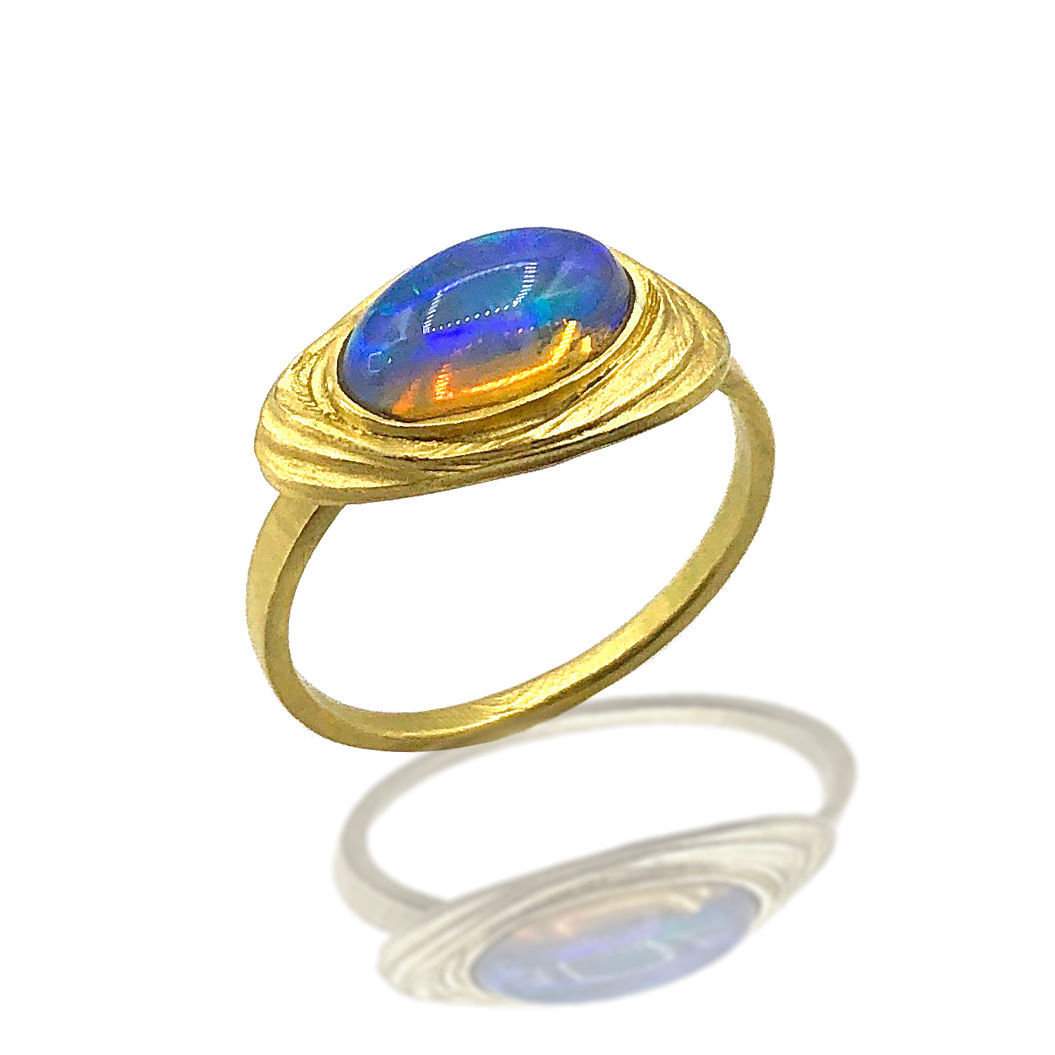 Australian Jelly Opal Azores Ring in 18k Recycled Yellow Gold