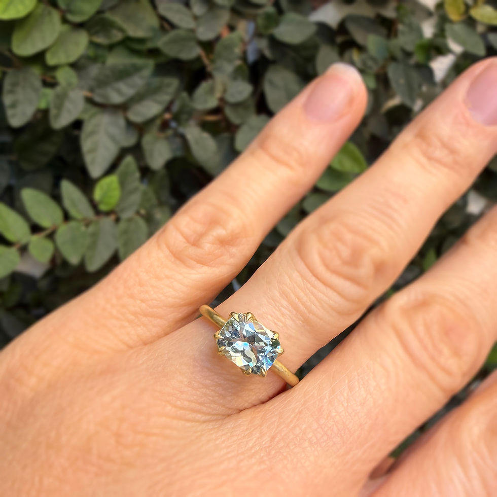 Thumbnail: Cushion Cut Aquamarine Aqueduct Ring  |  1.58ct  | 18k Yellow Gold