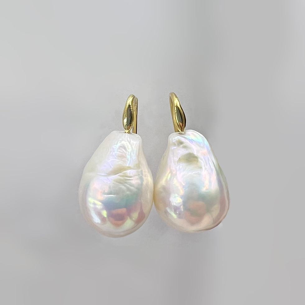 Thumbnail: Baroque Pear Shaped Pearl Drop Earrings in 18kyg