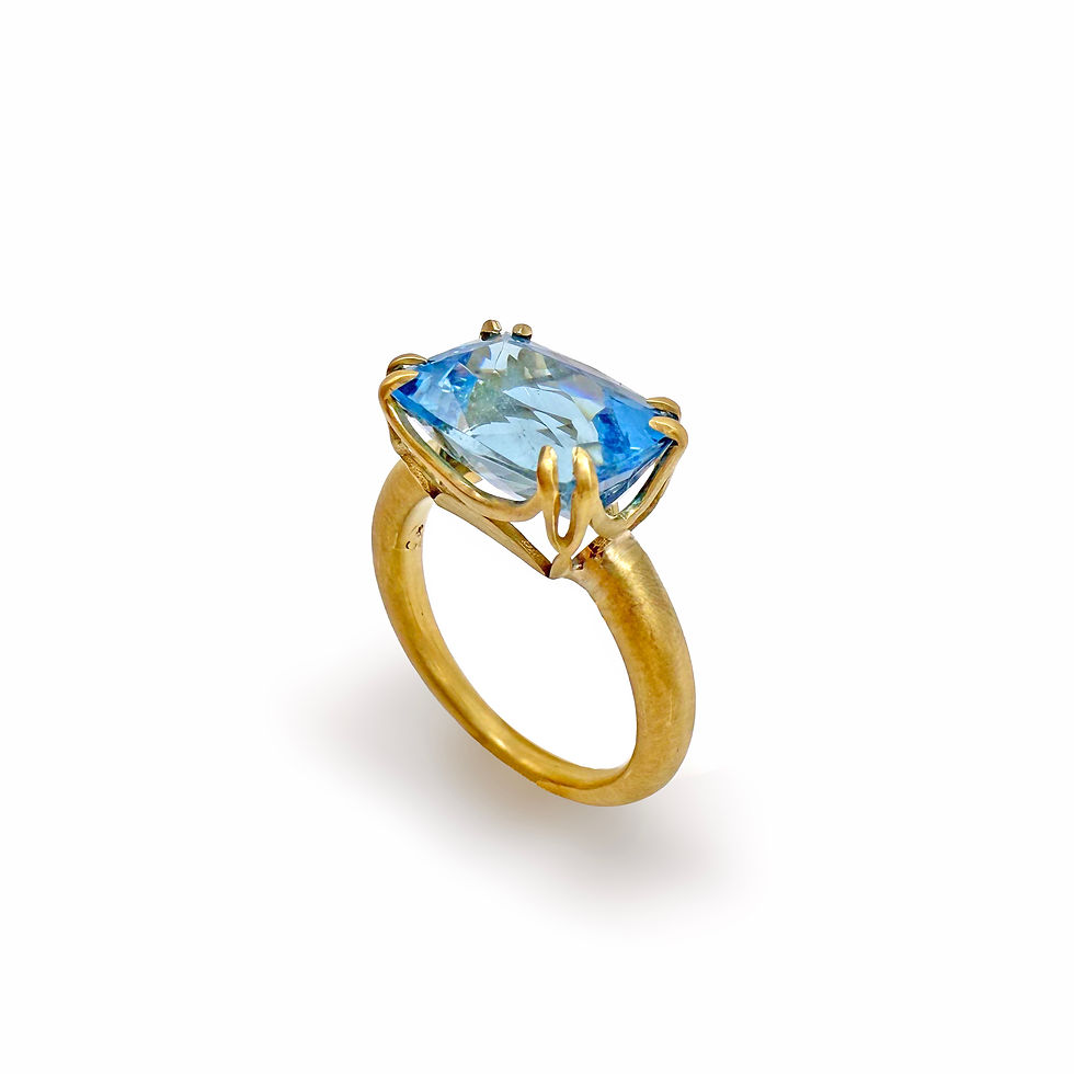 Thumbnail: Cushion Cut Aquamarine Aqueduct Ring in 18k yellow gold