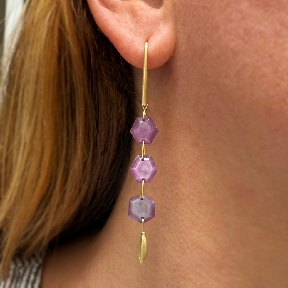 Hexagonal Ruby Cascade Earrings in 18k Yellow Gold