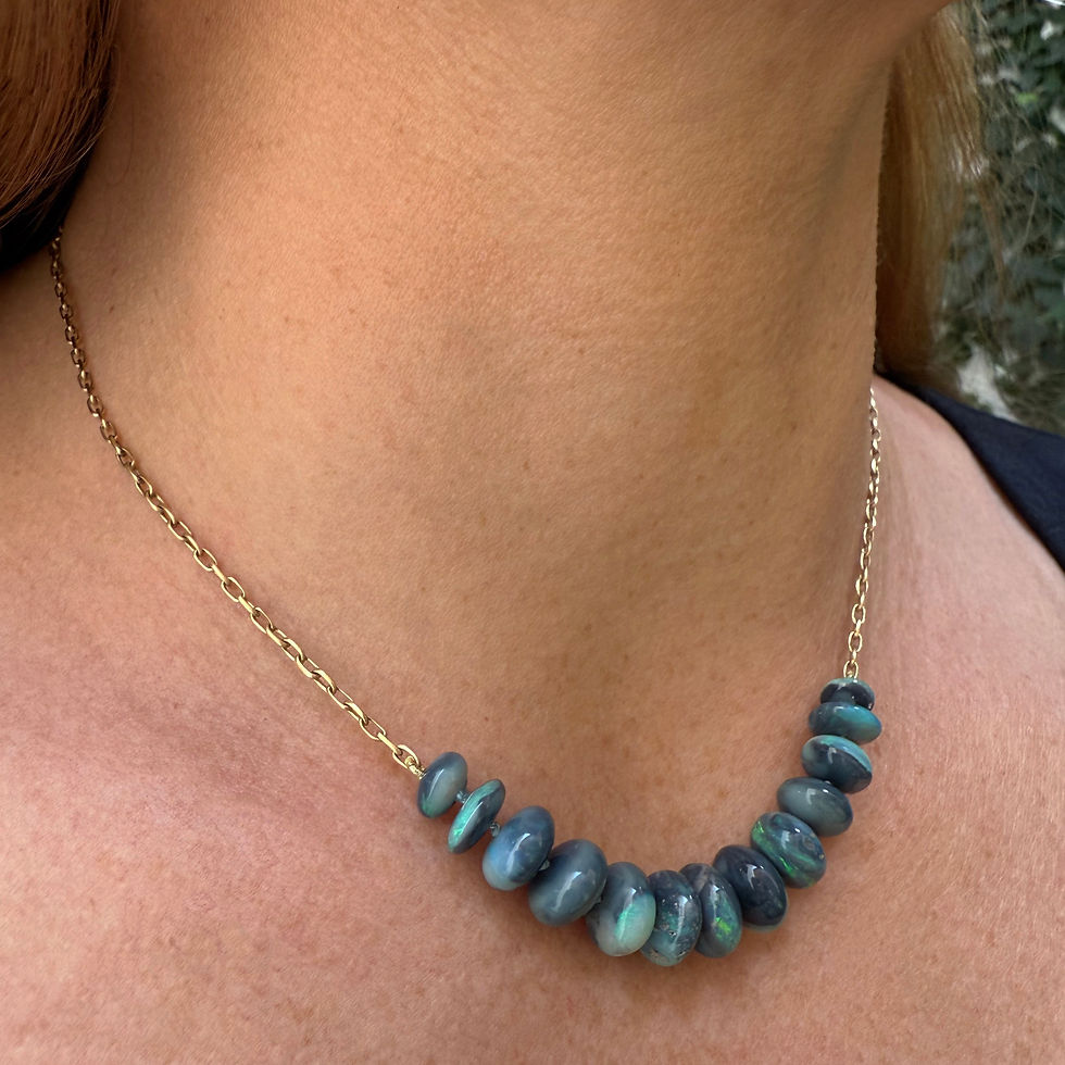 Thumbnail: Blue Australian Opal Bib Necklace in 18k yellow gold