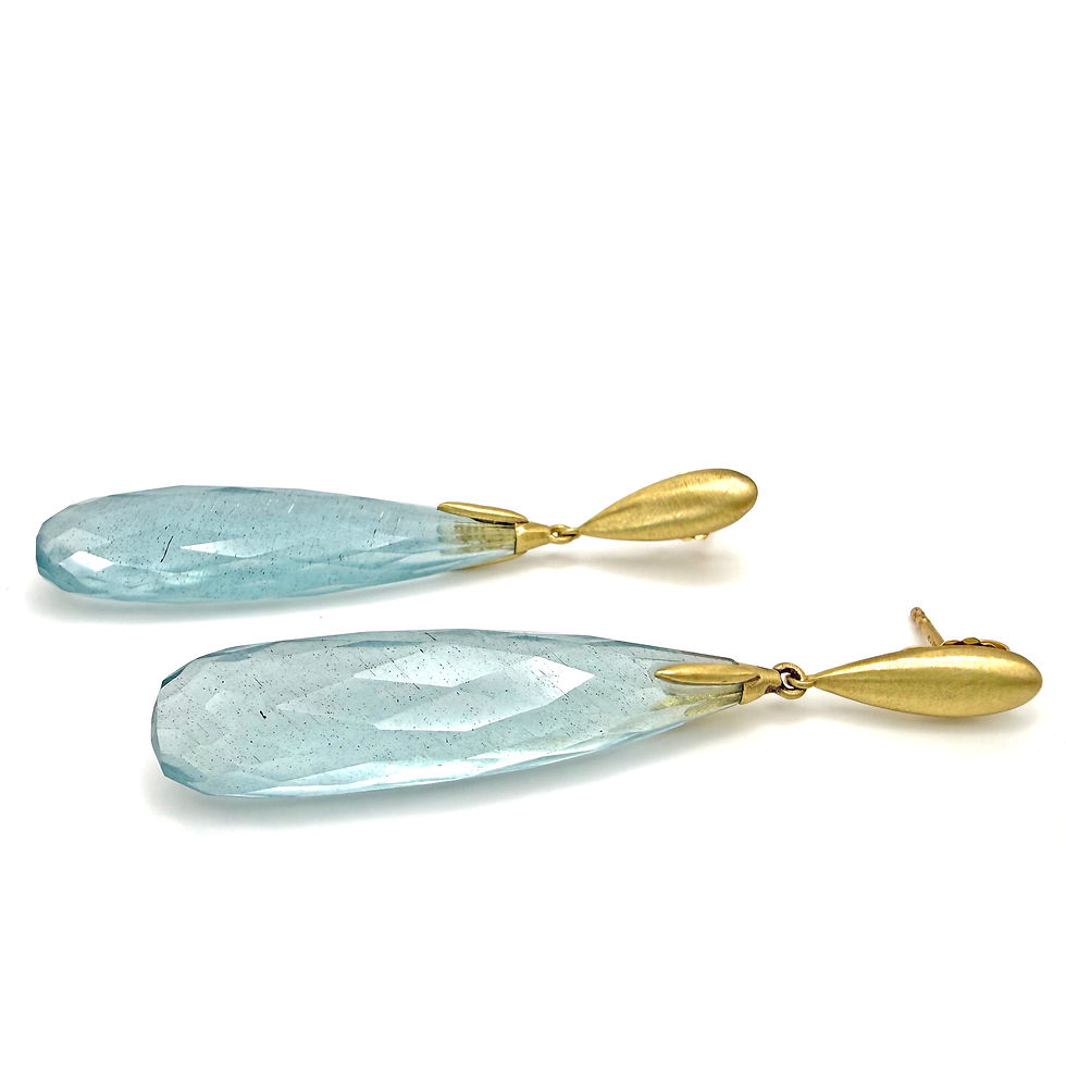Thumbnail: Aquamarine Briolette Drop Earrings in 18kyg