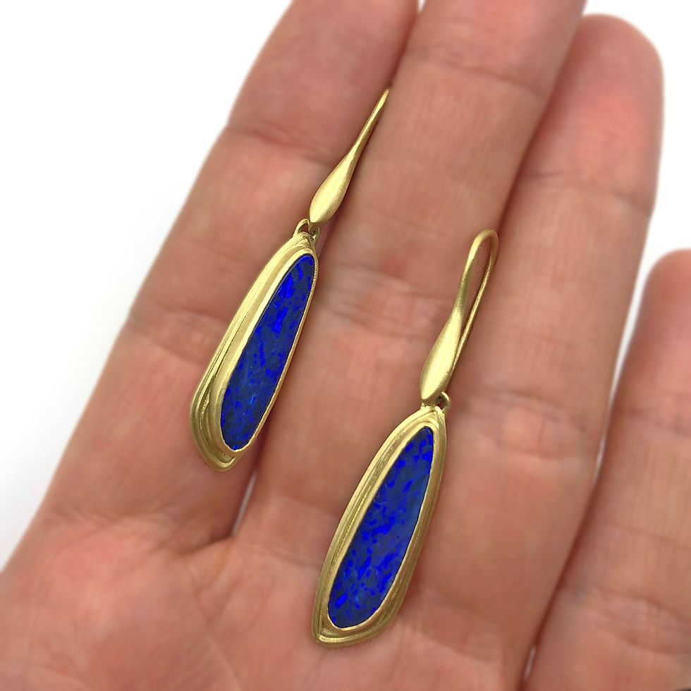 Thumbnail: Australian Blue Opal Drop Earrings in 18k Recycled Yellow Gold