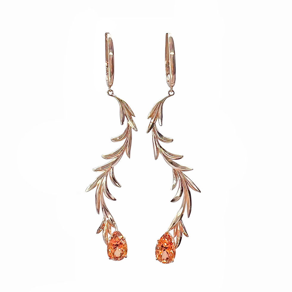 Imperial Topaz Long Drop Leaf Earring in 14k yellow gold