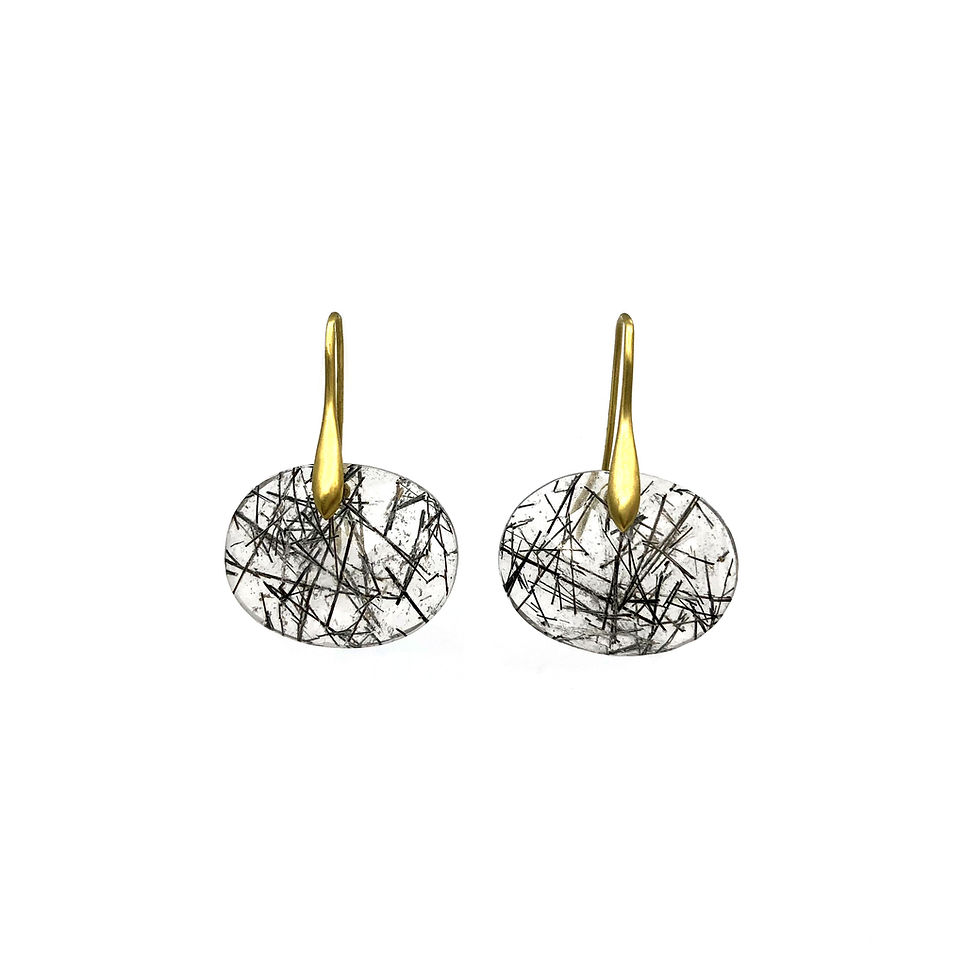 Rosecut Oval Tourmalinated Quartz Earrings in 18k Yellow Gold