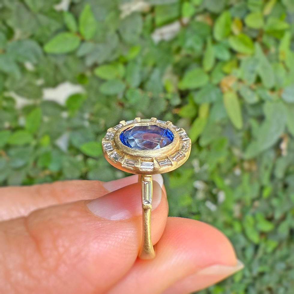 Thumbnail: 2.42-carat Oval Sri Lankan Sapphire and Baguette Diamond Halo Ring in 18kyg