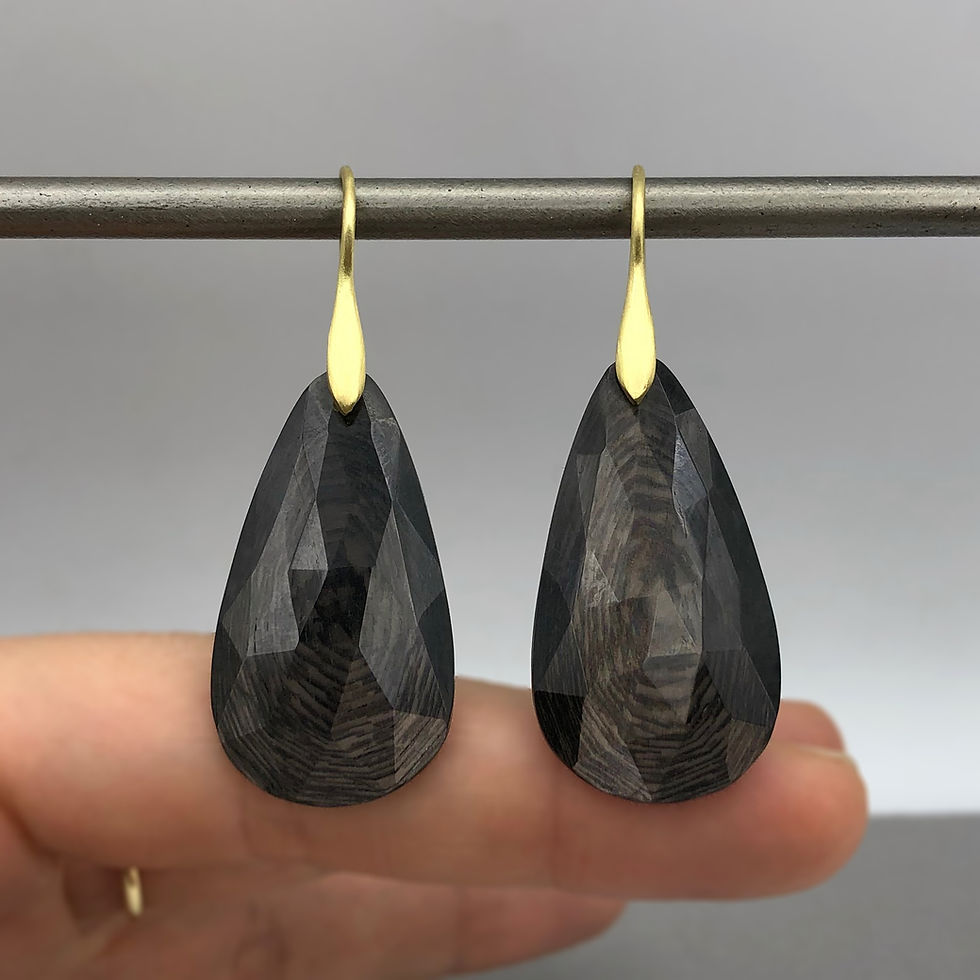 Thumbnail: Enstatite (Hypersthene) Teardrop Earrings 18k Recycled Yellow Gold