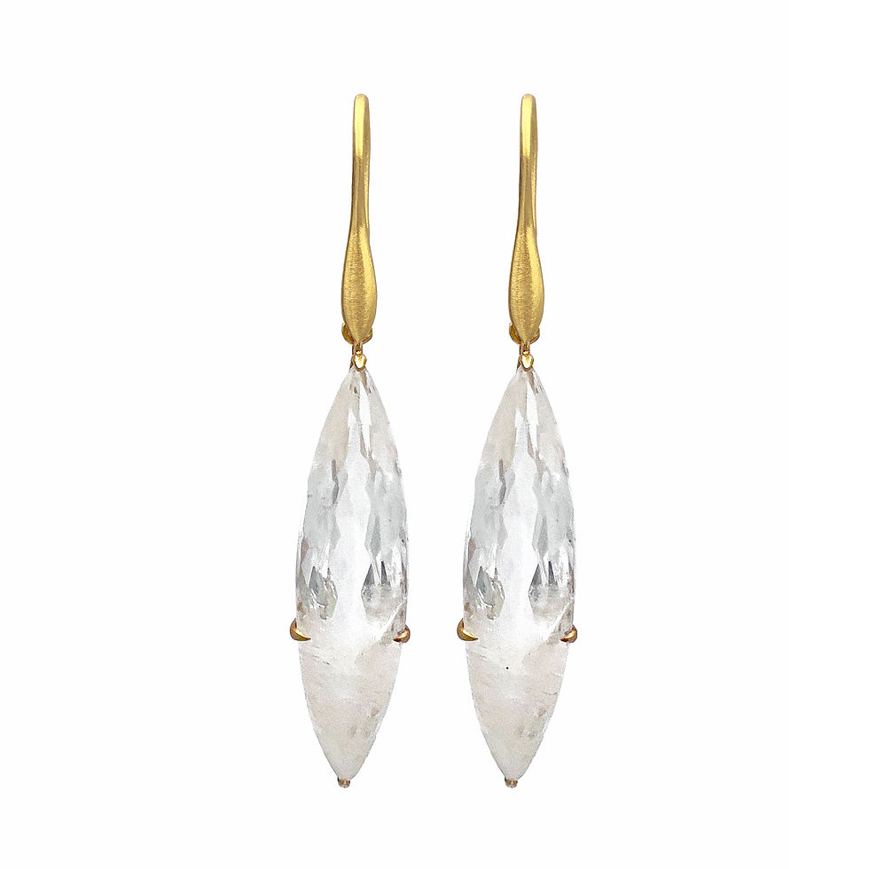 Sulfur in Quartz Marquise Earrings in 18k Yellow Gold