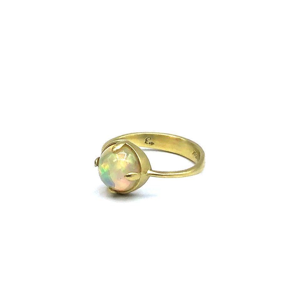 Thumbnail: Round Cabochon Ethiopian Opal Discoball Ring | 18k Recycled Yellow Gold