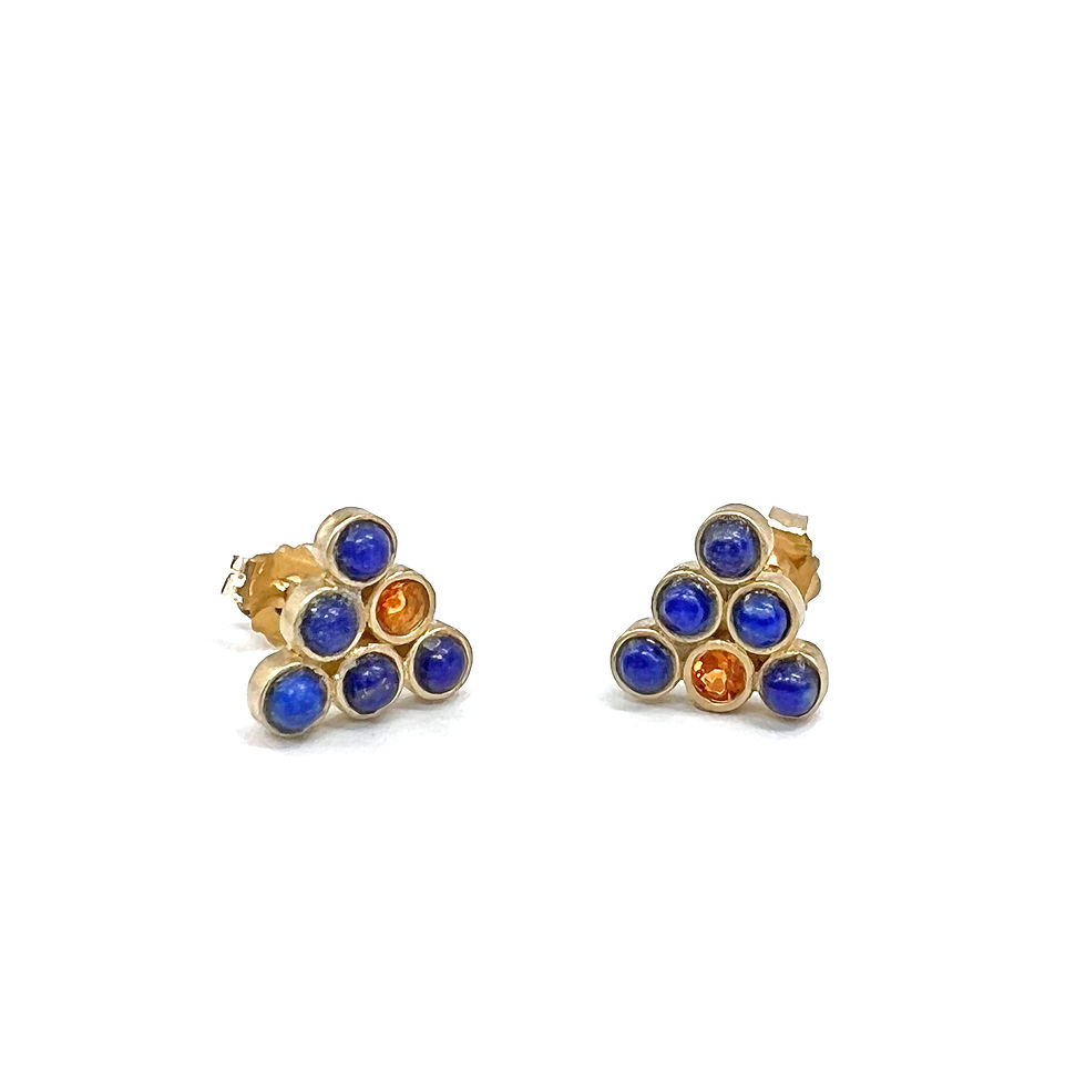 Custom Citrine and Lapis Triangle Earrings in 18k