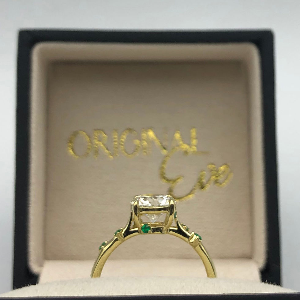 Bespoke Diamond Engagement Ring with Colombian Emerald Sprinkle in 18k Recycled Yellow Gold