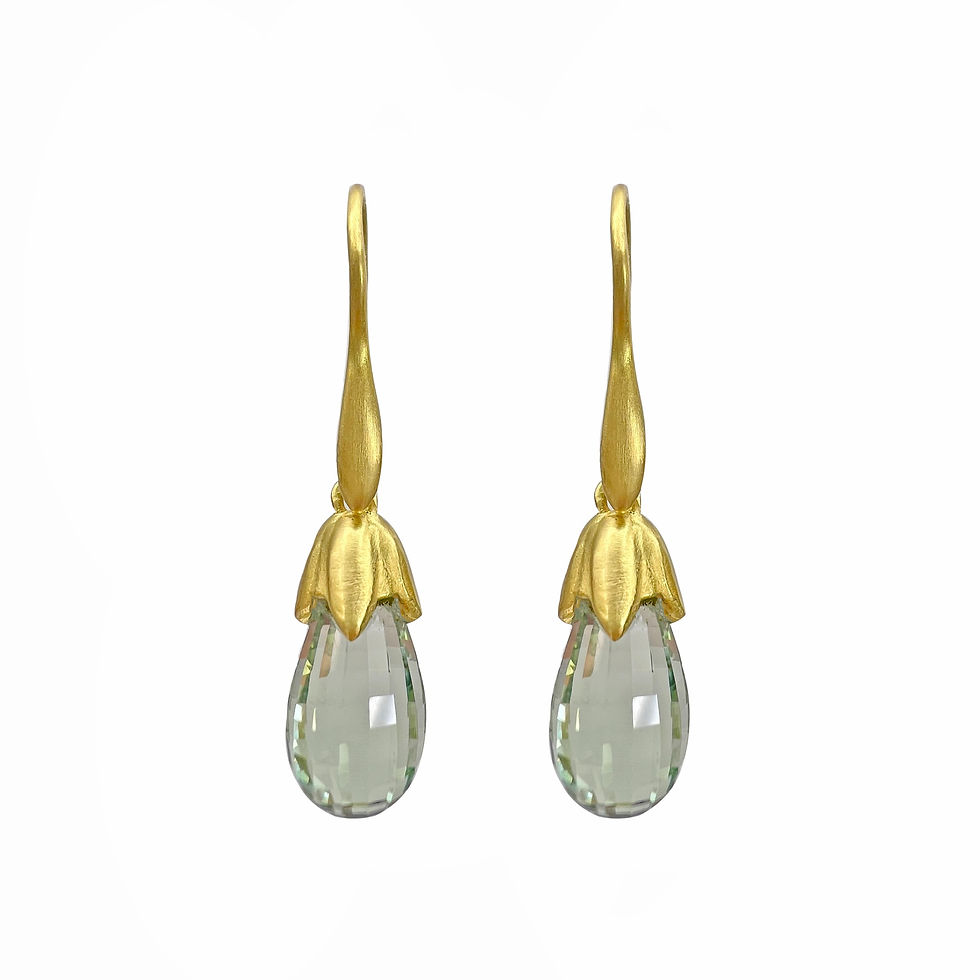 Checkerboard Prasiolite Briolette Bud Earrings in 18kyg