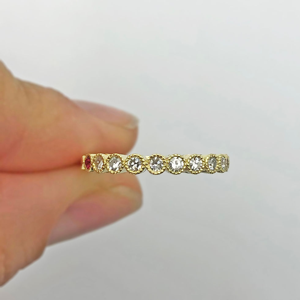 Thumbnail: Bespoke Diamond Band with Ruby, Milgrain, and Cutout Detail, Heirloom Jewelry Redesign