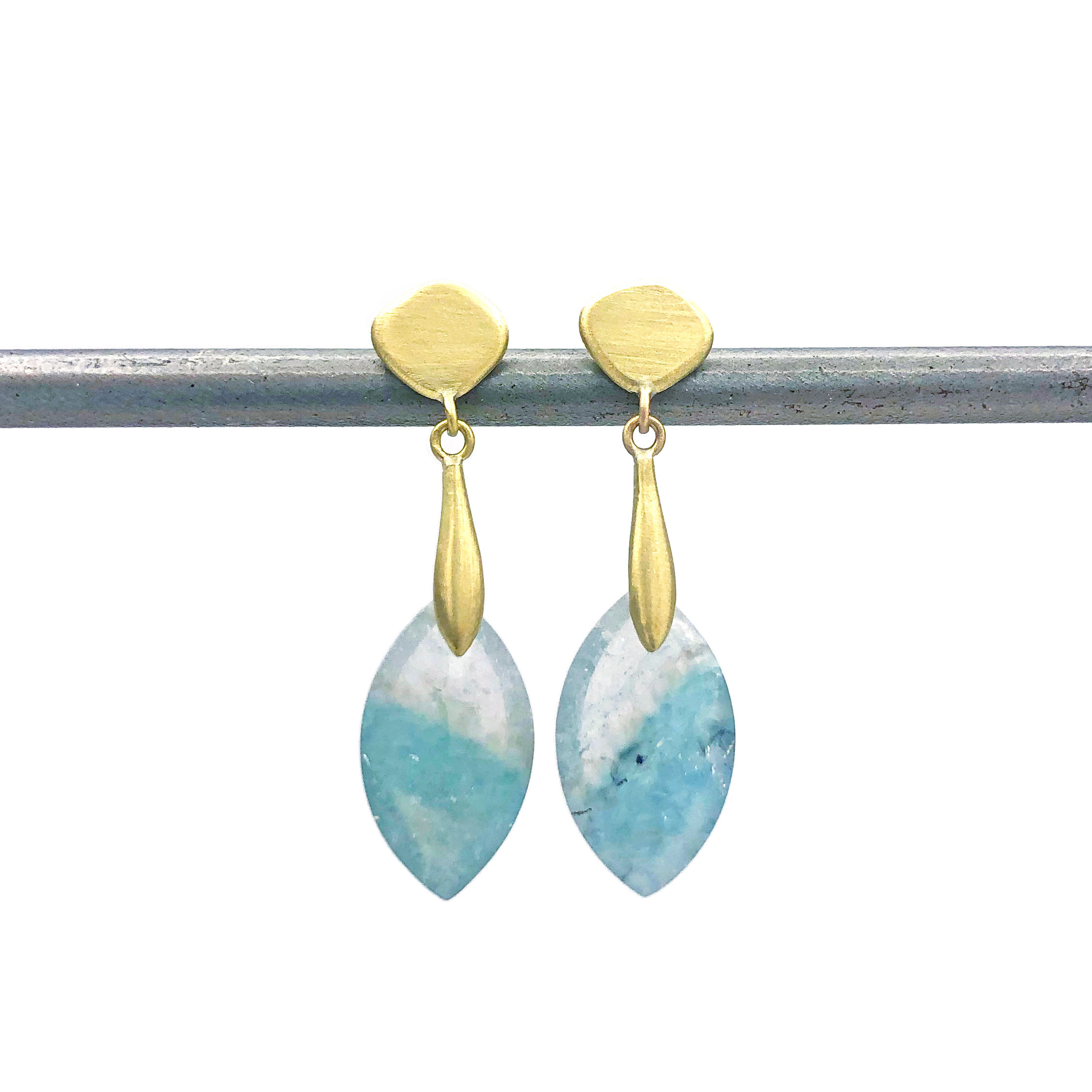 Gilalite Quartz Dangle Earring in 18k Recycled Yellow Gold, Blue and White Earring