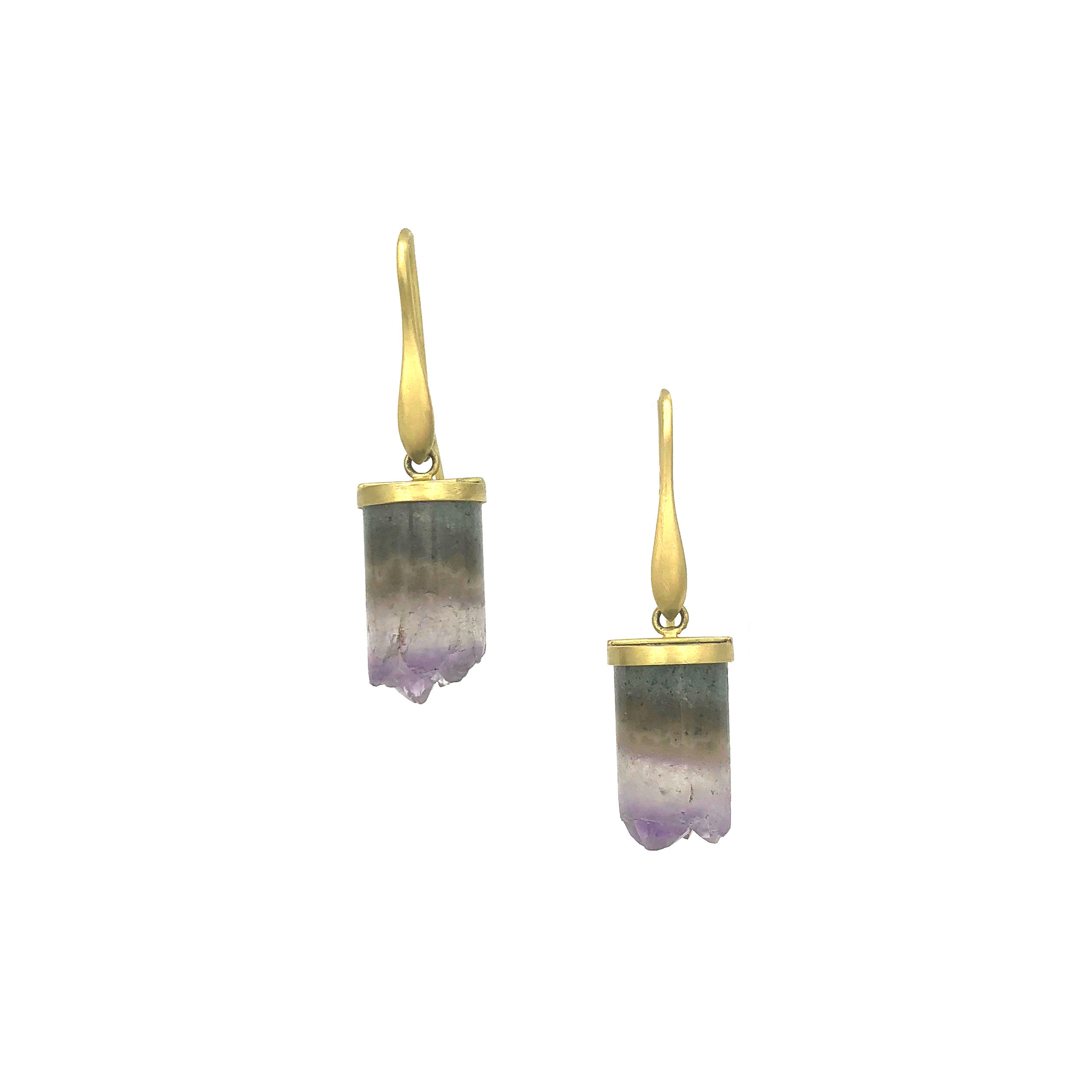 Amethyst Geode Cross Section Column Earrings in 18k Recycled Yellow Gold
