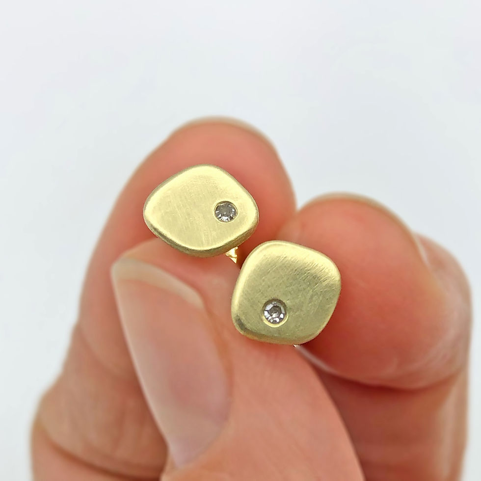 Thumbnail: Everyday Modern Gold Stud Earrings in 18k Recycled Gold with Diamond