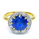 Custom Round Sapphire Ring with Diamond Halo