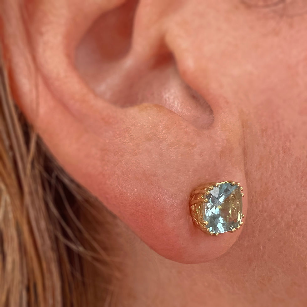 Thumbnail: Aquamarine Cushion Cut Caesarea Studs 18k Yellow Gold