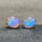 Custom Oval Australian Blue Opal Stud Earrings with 8-Prong Detail in 18k Recycled Yellow Gold