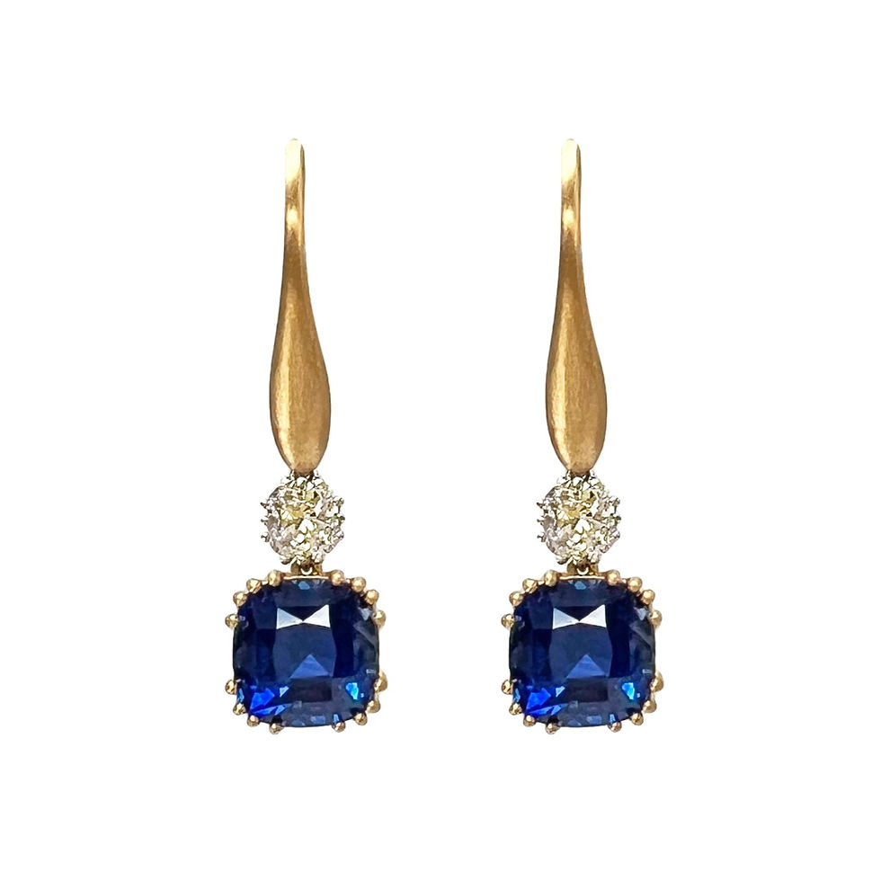 Cushion Cut Sapphire and Diamond Earrings in 18k Gold and Platinum