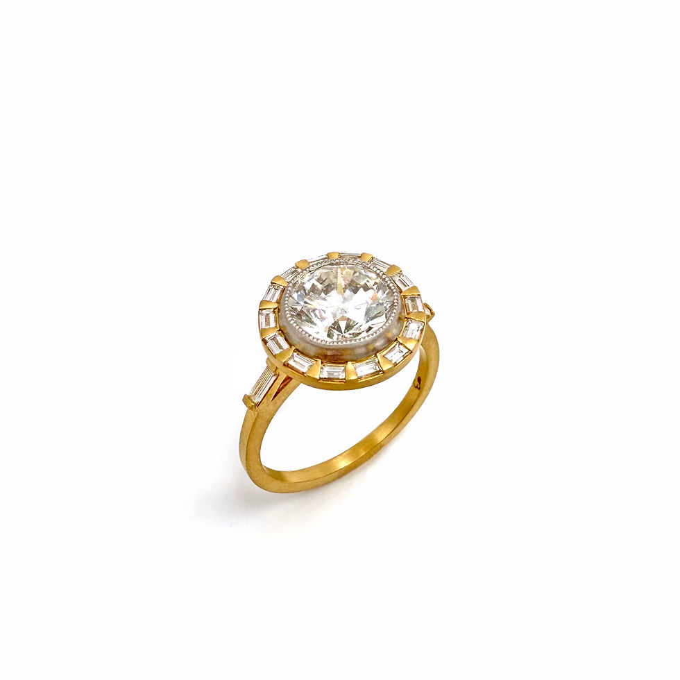 Thumbnail: West Side Baguette Halo Ring with 2.52ct Round Brilliant Cut Diamond in 18kyg