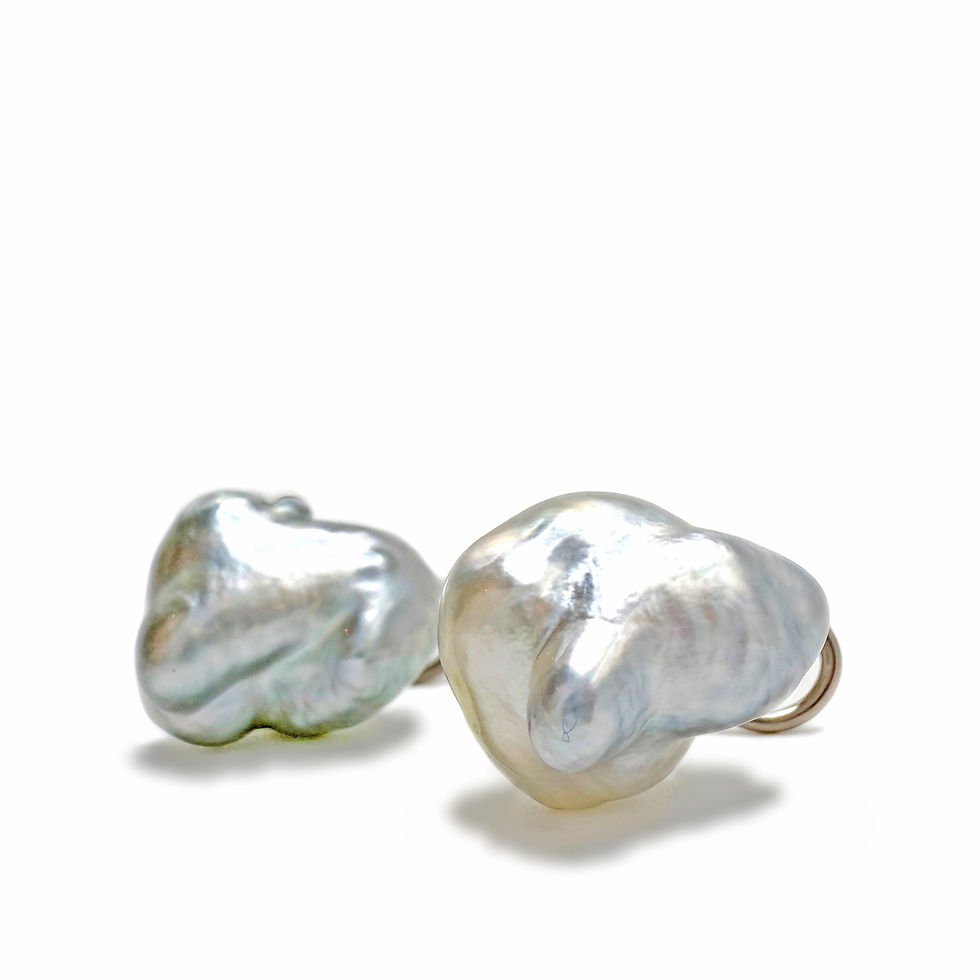 Thumbnail: Baroque Silver South Sea Tahitian Pearl Stud Earrings in Platinum
