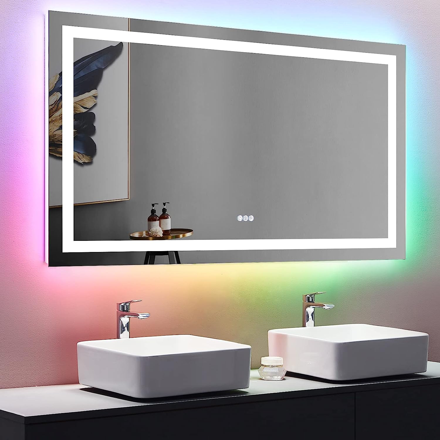 60"X28" Rainbow LED Mirror with Touch ON/OFF Dimmer & Fog Free Function