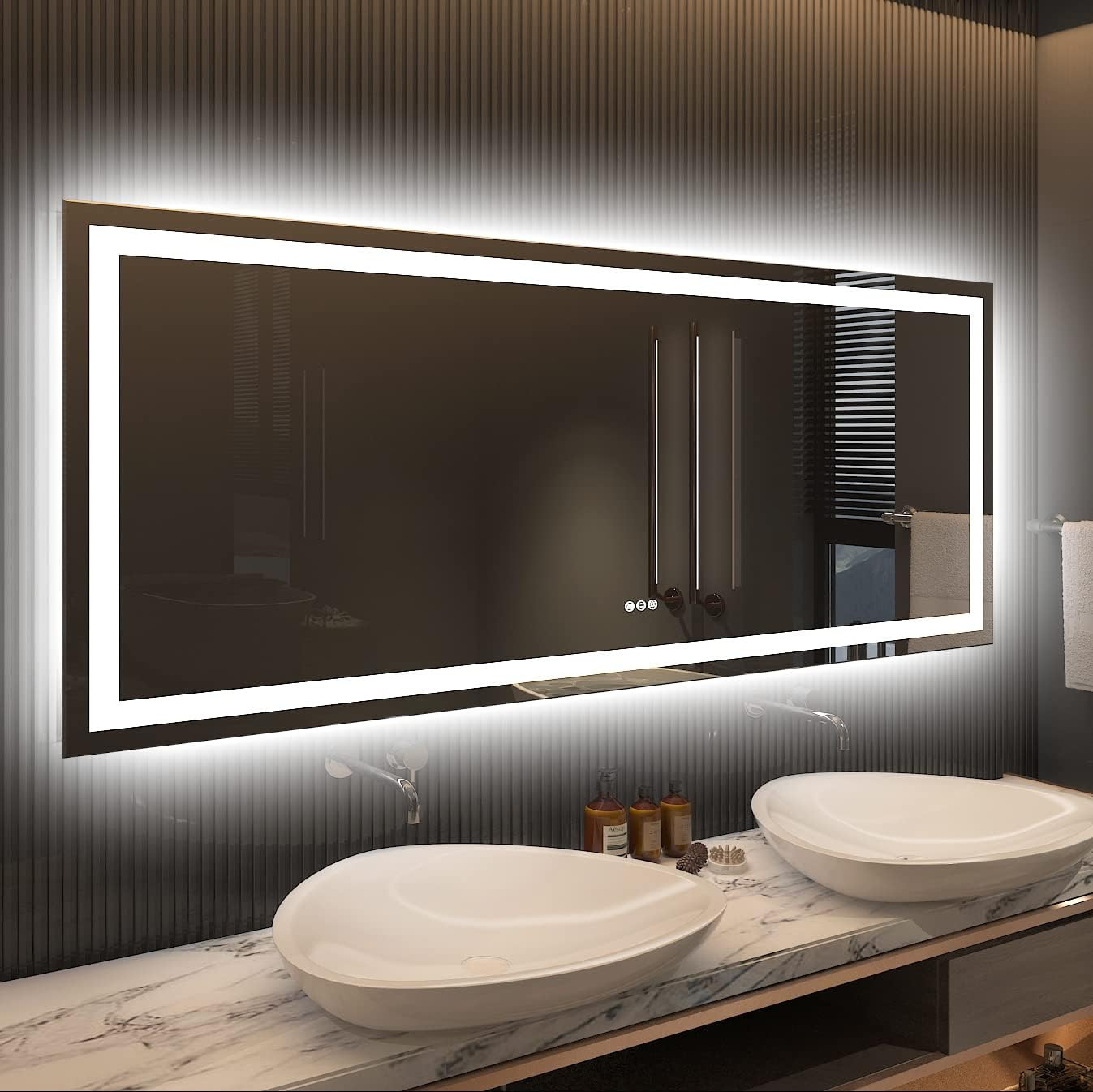 60"X36" Inch Baclit LED Mirror with Touch ON/OFF Dimmer & Fog Free Function