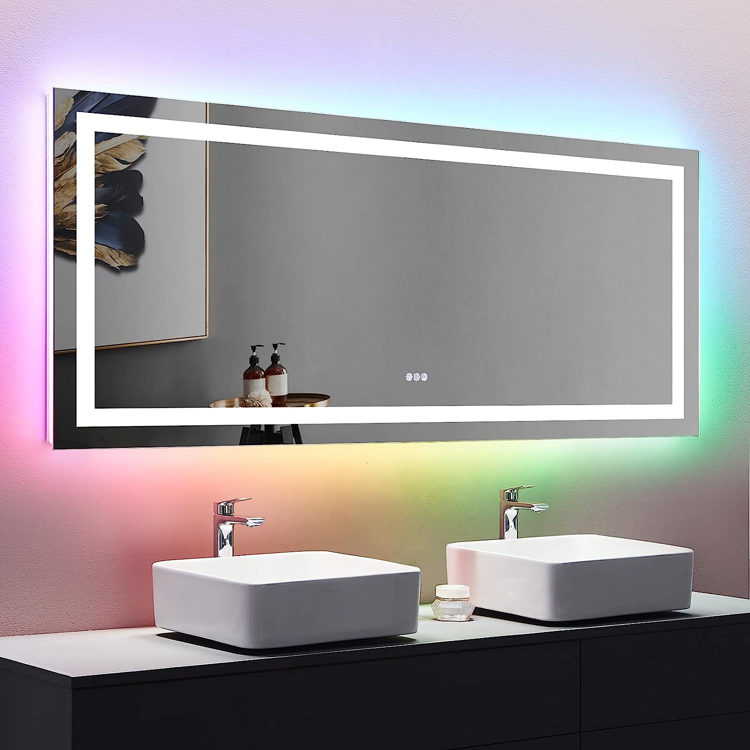72"X32" Rainbow Color LED Mirror with Touch ON/OFF Dimmer & Fog Free