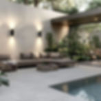 Vista de Terraza y piscina con PORCELANATO 60X120 CM SPLENDORE GREY