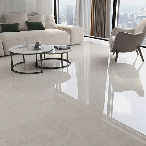Vista de sala con piso de PORCELANATO 60X60 CM MINERAL CREAM